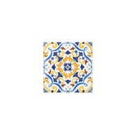 Italian tile pattern cocktail napkin with blue and yellow design
