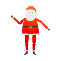 Jointed hang-up Santa cutout with movable limbs, a red suit, and gold-foil details on a white background.