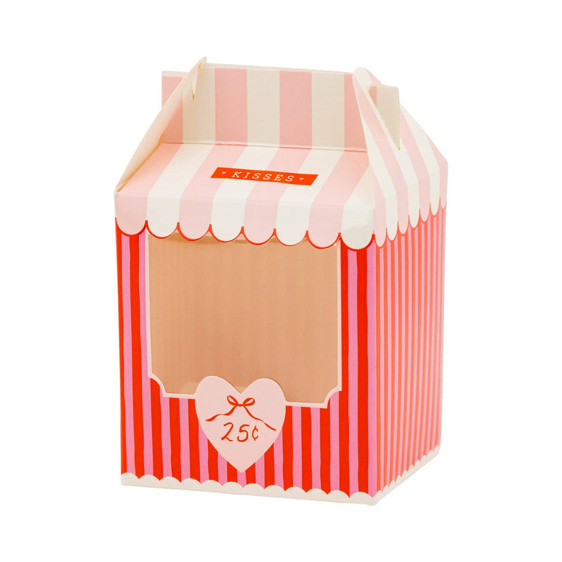 Pink and red striped kissing booth treat box with heart detail