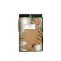 Brown kraft paper accordion Christmas tree shown flat in packaging