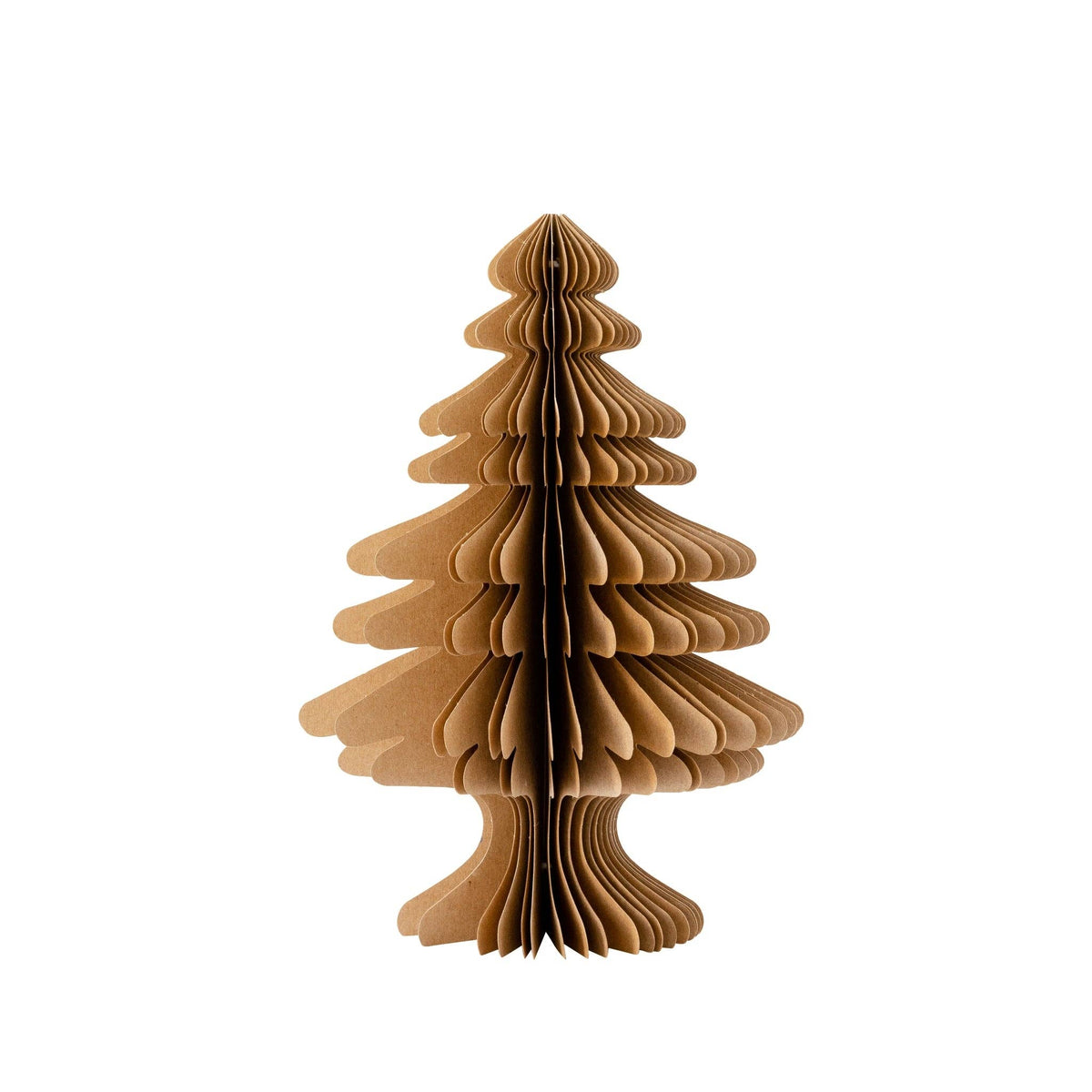 Brown kraft paper accordion Christmas tree standing open