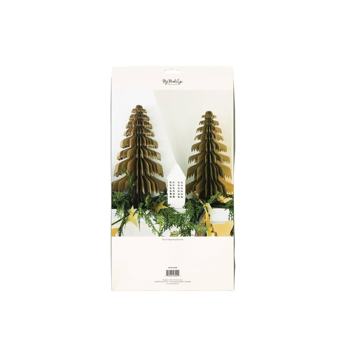 Large kraft paper Christmas trees shown on retail packaging