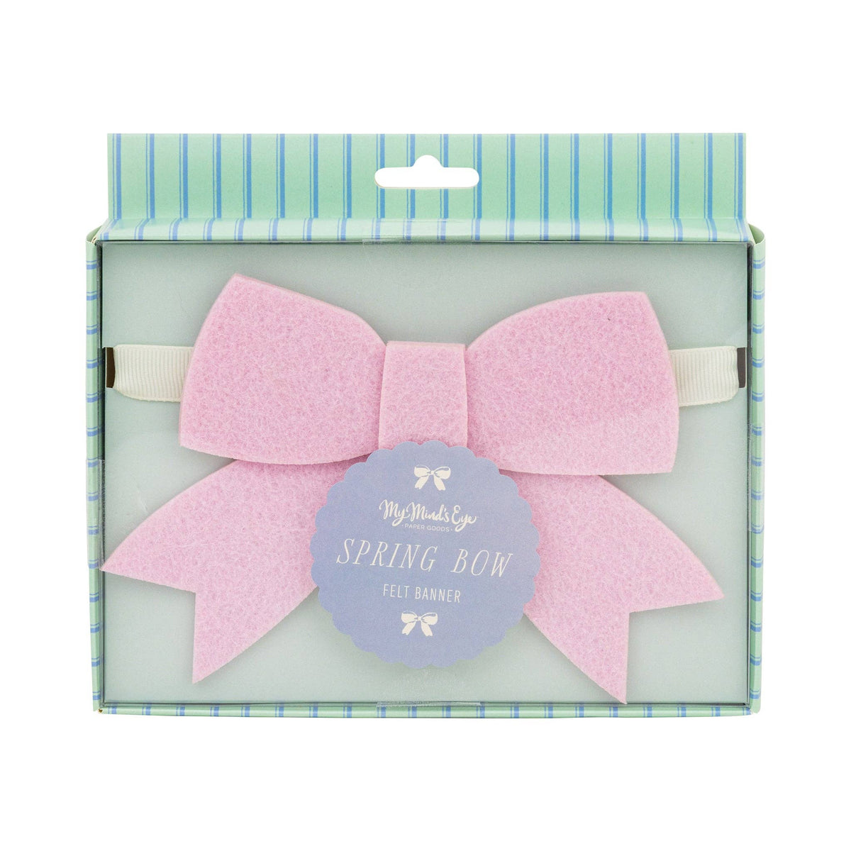Retail packaging for a pink felt spring bow banner, part of the Easter party decorations collection.