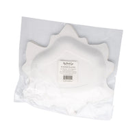 Back of package for leaf-shaped paper plates with care label; do not microwave.