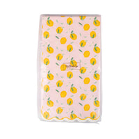 Packaged lemon print dinner napkins front view