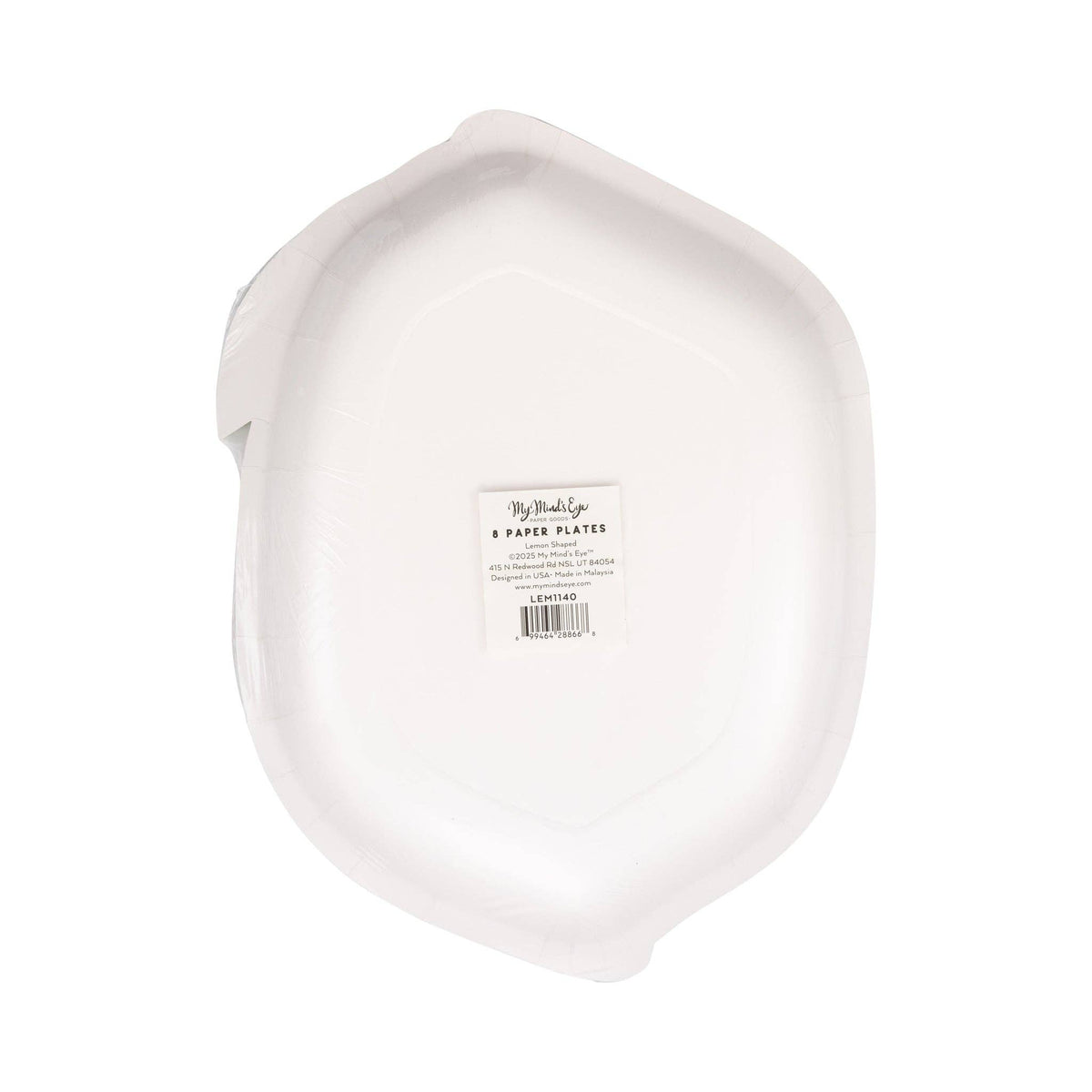 Back view of lemon shaped paper plates packaging