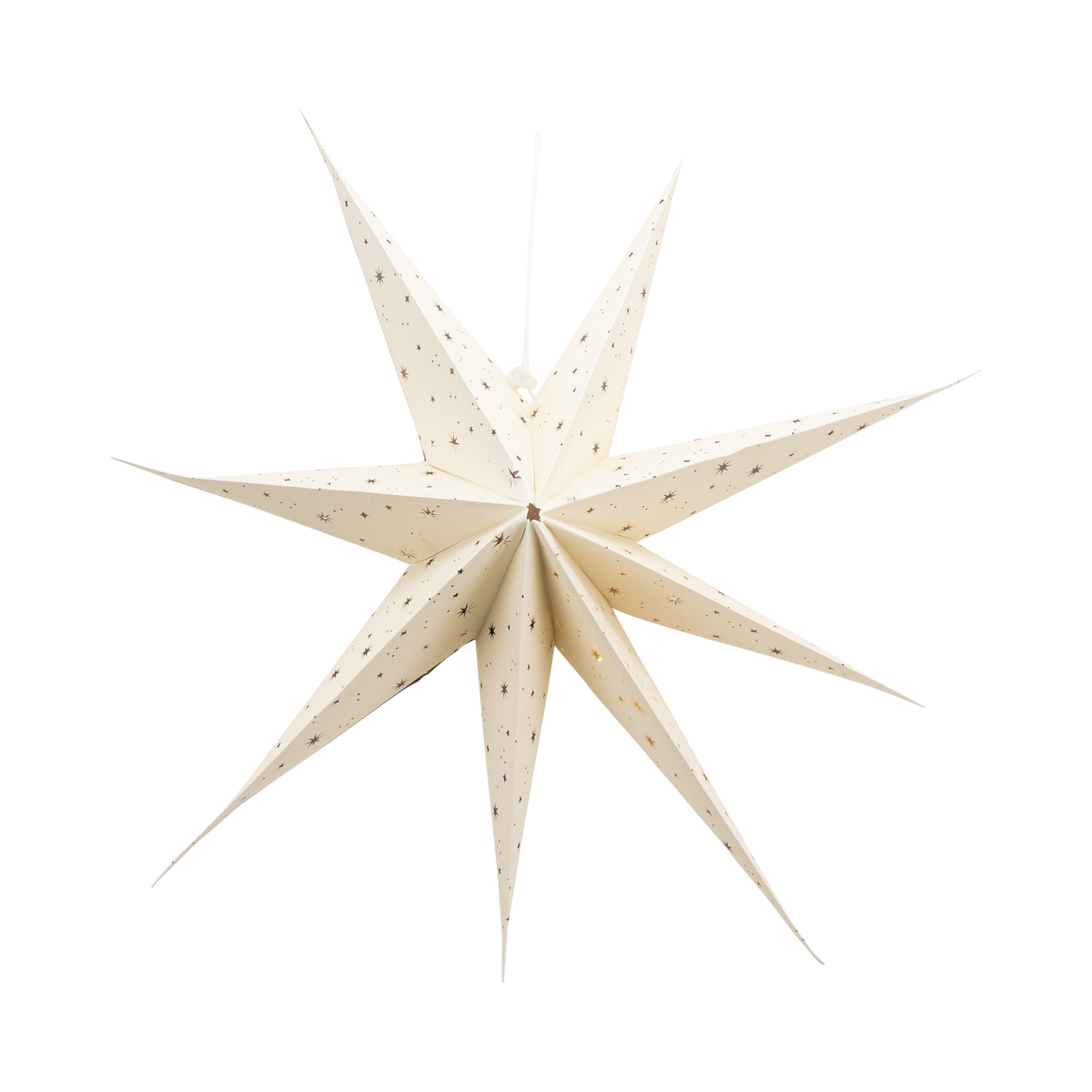 Single cream 3D paper star lantern with star cutouts on a white background.