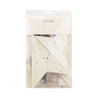 Packaging front for the light-up paper star showing the star through the window.