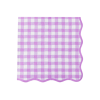 Lilac gingham paper dinner napkin with scalloped edge