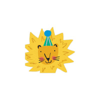Lion shaped cocktail napkin with party hat detail for Wild One Birthday party tableware.
