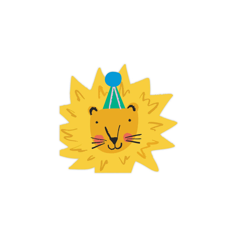 Lion shaped cocktail napkin with party hat detail for Wild One Birthday party tableware.