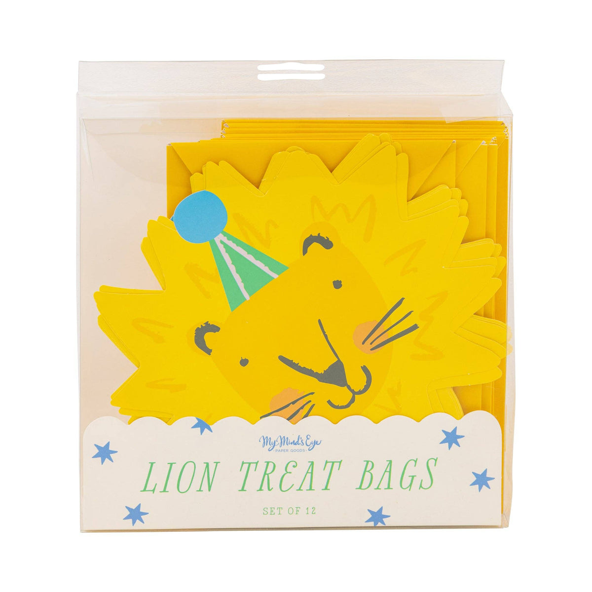 Packaged lion treat bags set with visible sticker closures inside retail packaging