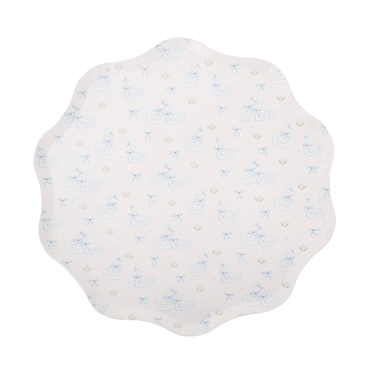 Love Birds large scalloped paper plate with pastel bird illustration