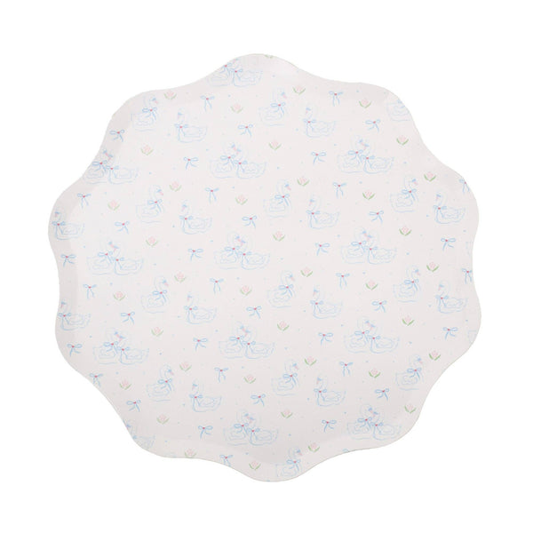 Love Birds large scalloped paper plate with pastel bird illustration