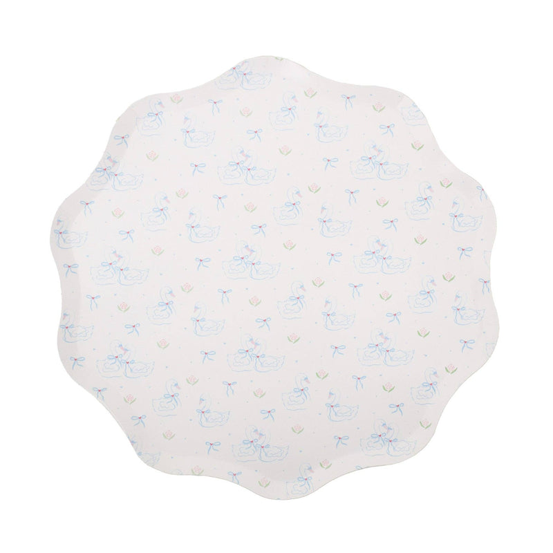 Love Birds large scalloped paper plate with pastel bird illustration