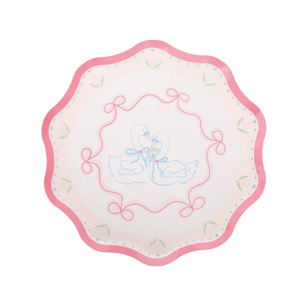 Love Birds small scalloped dessert plate with swan illustration