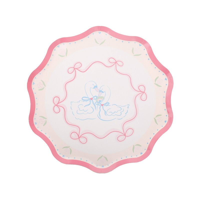 Love Birds small scalloped dessert plate with swan illustration