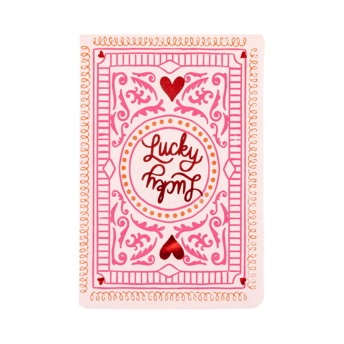 Pink and red lucky card dinner napkin with playing card design