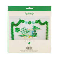 Back view of Lucky felt banner packaging showing banner display example