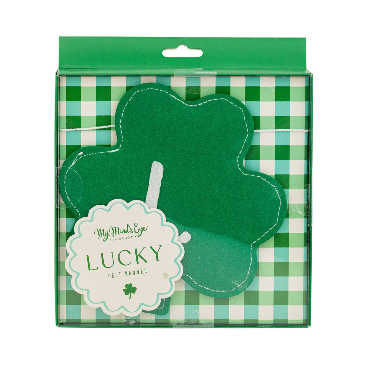 Lucky felt banner packaging with green shamrock design