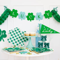 Lucky felt shamrock banner styled for St. Patrick’s Day party