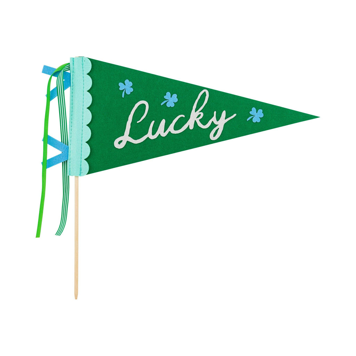 Green and cream Lucky felt pennant with wooden dowel for St. Patrick’s Day decor
