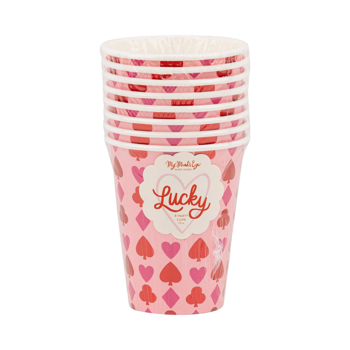 Pack of lucky party cups with My Mind’s Eye branding