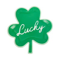 Lucky shamrock shaped paper plate with green clover design
