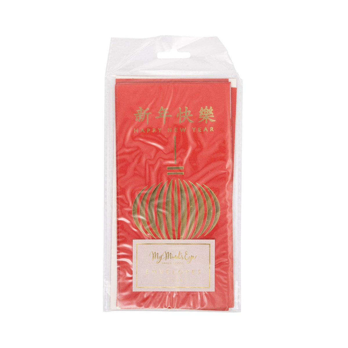 Red Lunar New Year envelopes featuring gold lantern artwork packaging