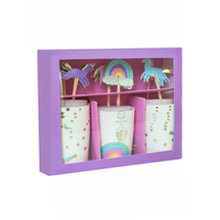 unicorn cupcake decorating set with gold foil details in packaging side view