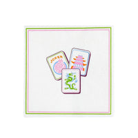 Isolated white product shot of the Mahjong Cocktail Napkins featuring the Joker, Dragon, and Pagoda tiles.