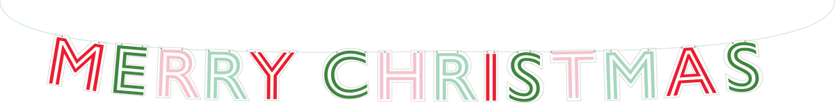 Close cutout of lettered garland in red, pink, mint, and green