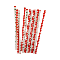Twelve red and cream gingham "Merry Christmas" reusable straws in two designs on a white background.