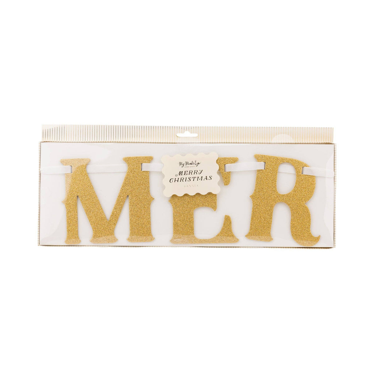 Merry Christmas glitter banner in retail packaging