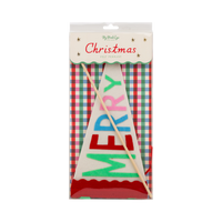 MERRY felt pennant and wooden dowel in retail package with gingham backing