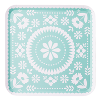 mint green fiesta party plate with circular floral folk pattern
