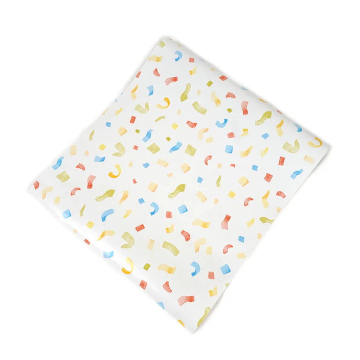 Square sheet of the confetti table runner showing multicolor confetti pattern.