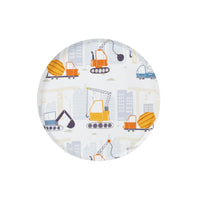 Front view of one construction dessert plate on white background.