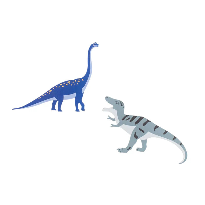 Two dinosaur accent stickers on white background, T-Rex and long neck set.