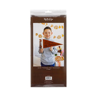 Retail package showing a boy holding a brown felt Give Thanks pennant, with fall decor in the background.