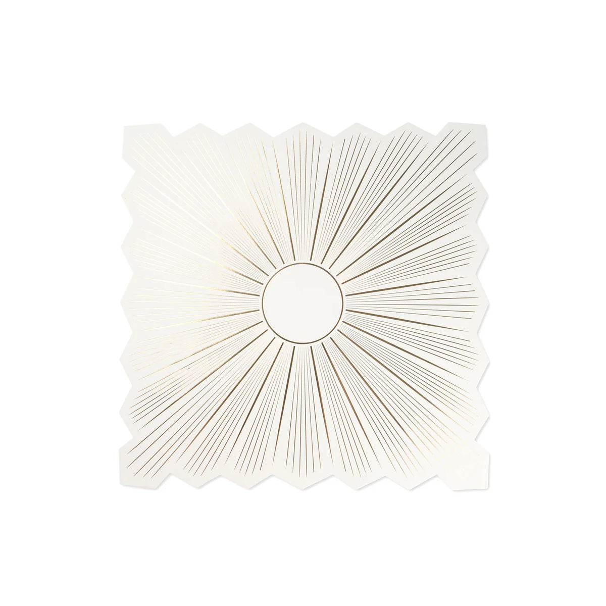 Isolated white square placemat with a gold starburst on white background.