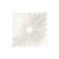 Isolated white square placemat with a gold starburst on white background.