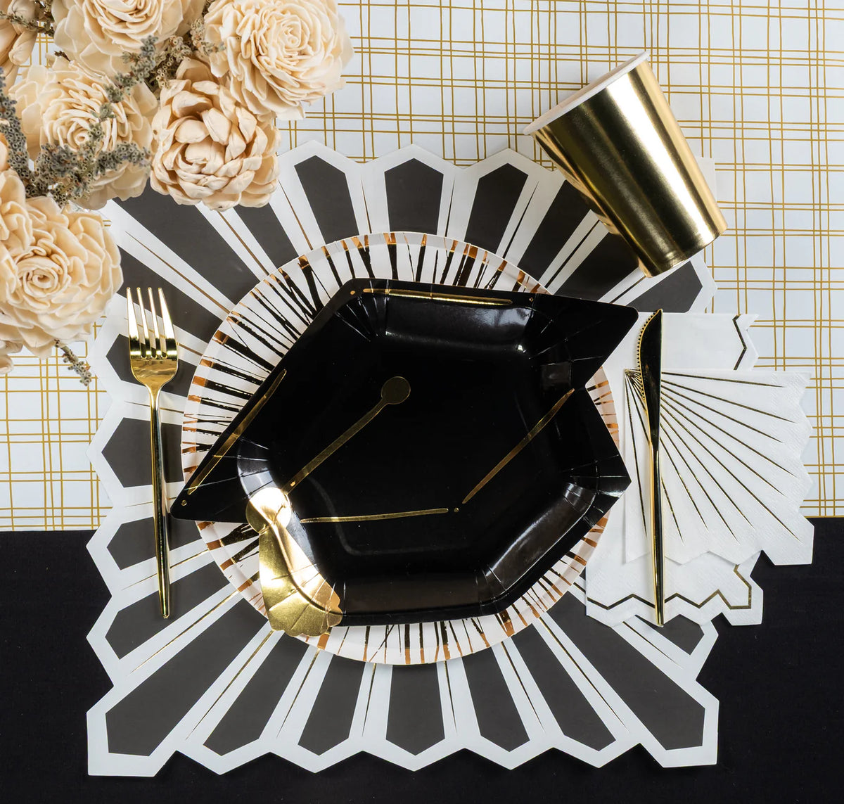 Gold Plaid Paper Table Runner