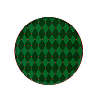 Isolated green diamond dinner plate on white background, front view.