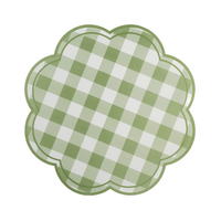 Isolated green gingham scalloped paper placemat on black background.