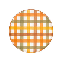 Isolated harvest plaid dinner plate on white background, full product view.