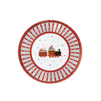 Product shot of North Pole Express dessert plate on white background, full view.