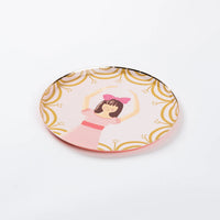 Single Clara dessert plate on blush pink with gold curtain border.