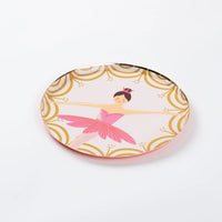 Single Sugar Plum Fairy dessert plate on blush pink with gold accents.
