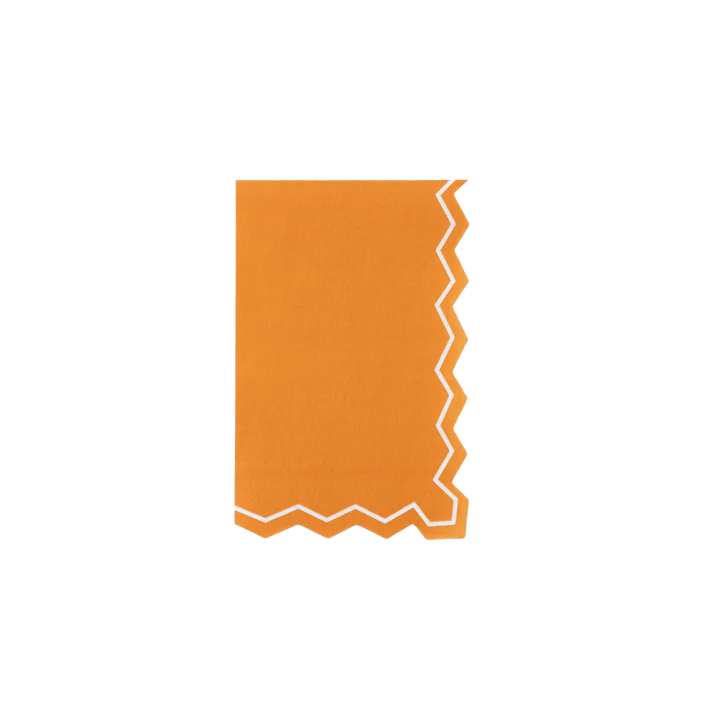 Single orange guest towel on white, full shape with zigzag scallop.